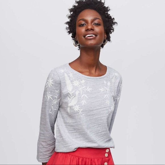 LOFT Tops - LOFT Peacock Embroidered Sweatshirt